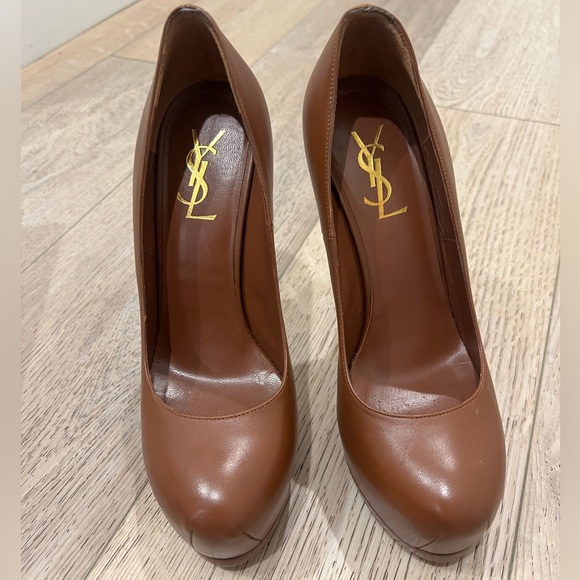 Yves Saint Laurent Brown Leather Tribtoo Platform Pumps Size 37.5 - Picture 4 of 12